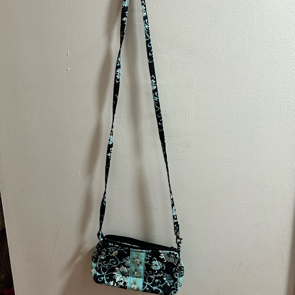 Lemon Hill Black and‎ Blueish Green Crossbody Bag with Floral Pattern Like New